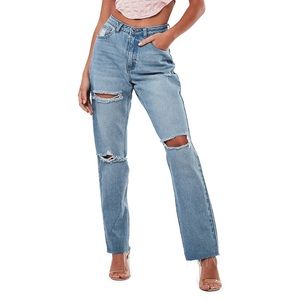 Brand New Misguided High-Waist Straight-Fit Ripped Jeans